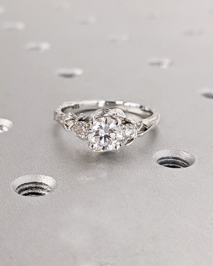 0.75CT Round Cut Three Stone Lab Grown Diamond Cluster Engagement Ring