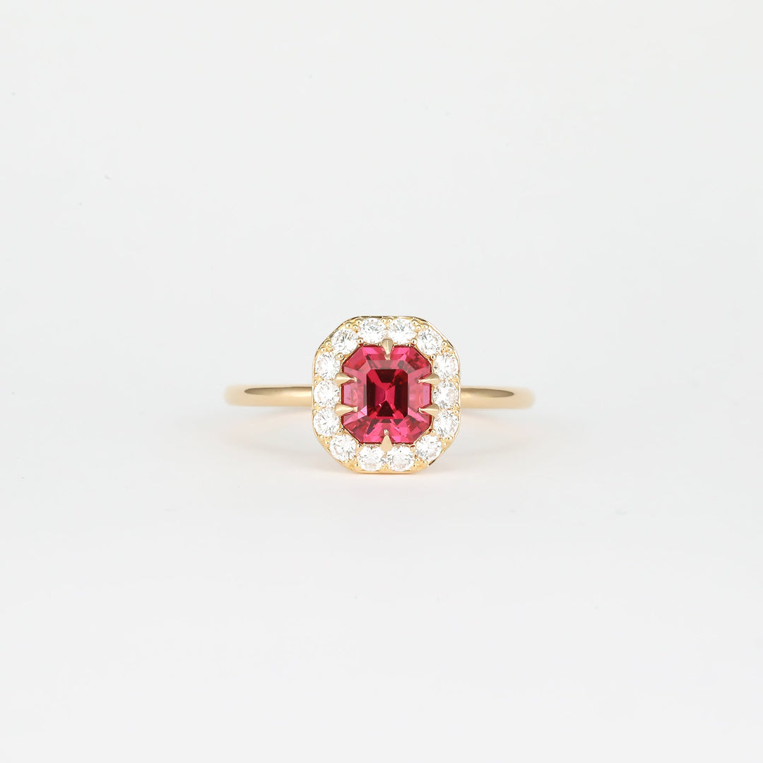 1.0CT-2.0CT Red Asscher Cut Lab Grown Halo Diamond Engagement Ring