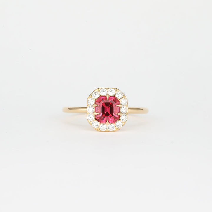 1.0CT-2.0CT Red Asscher Cut Lab Grown Halo Diamond Engagement Ring