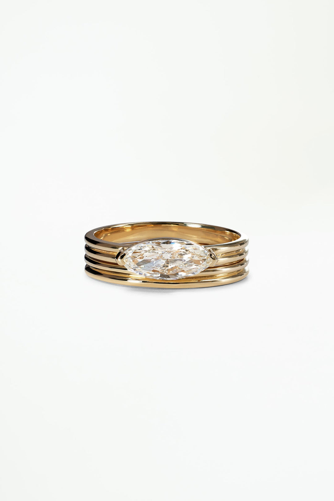 1.0CT East West Marquise F-VS Lab Grown Diamond Ring with Curve Band