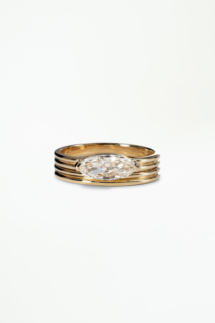 1.0CT East West Marquise F-VS Lab Grown Diamond Ring with Curve Band