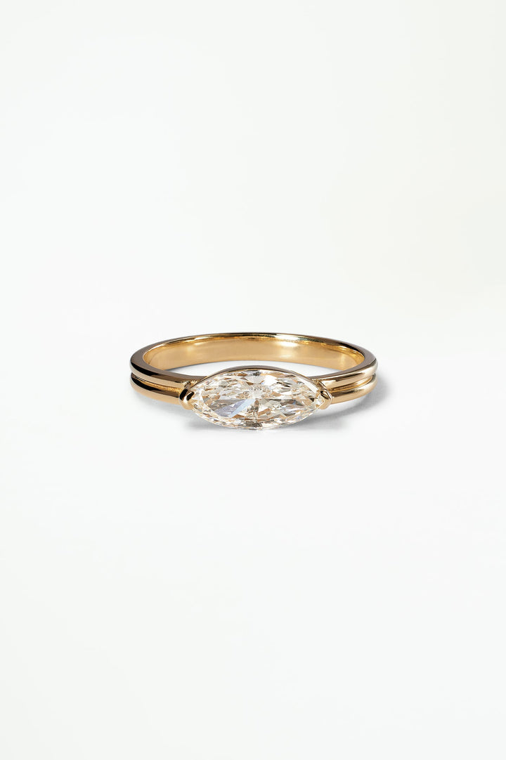 1.0CT East West Marquise F-VS Lab Grown Diamond Ring with Curve Band