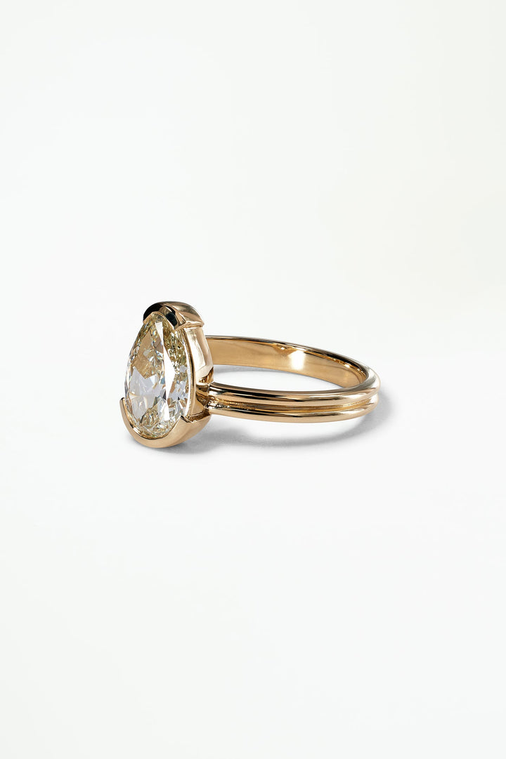 1.60CT Half Bezel Set Pear F-VS Lab Grown Diamond Ring with Half-Round Band