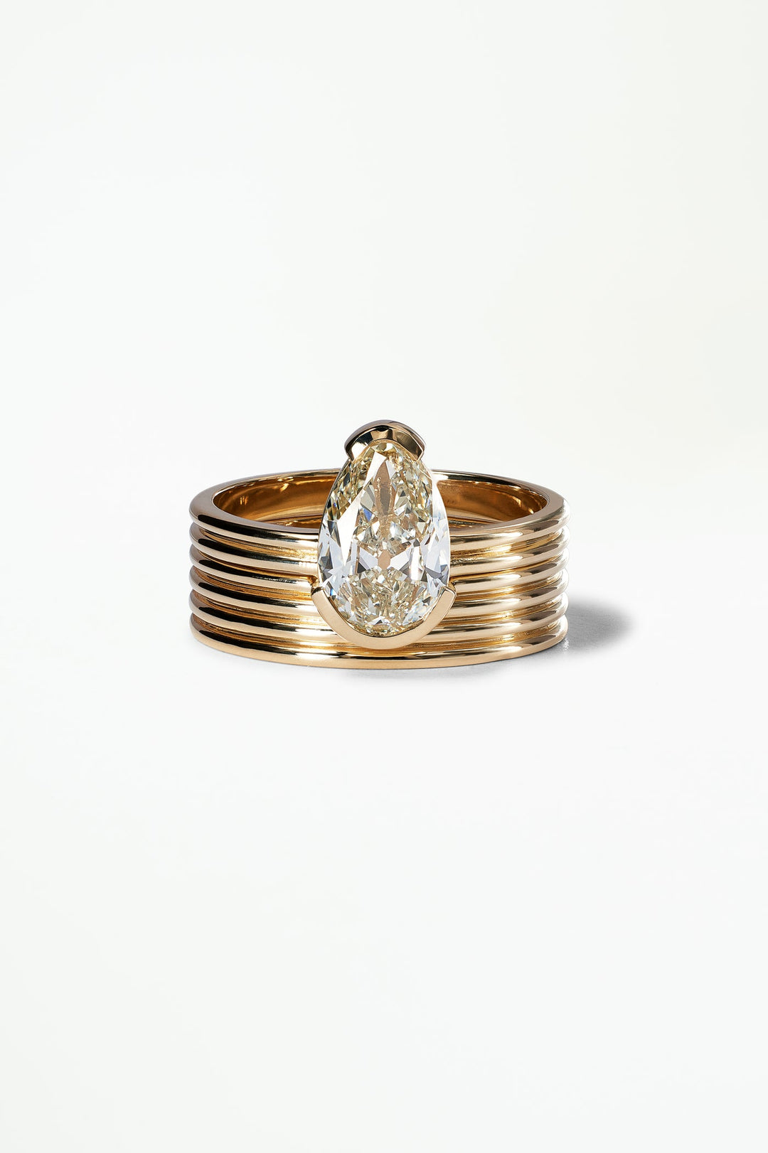 1.60CT Half Bezel Set Pear F-VS Lab Grown Diamond Ring with Half-Round Band
