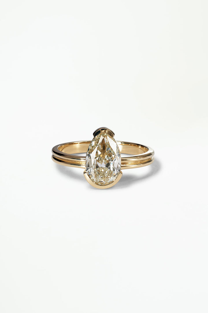 1.60CT Half Bezel Set Pear F-VS Lab Grown Diamond Ring with Half-Round Band