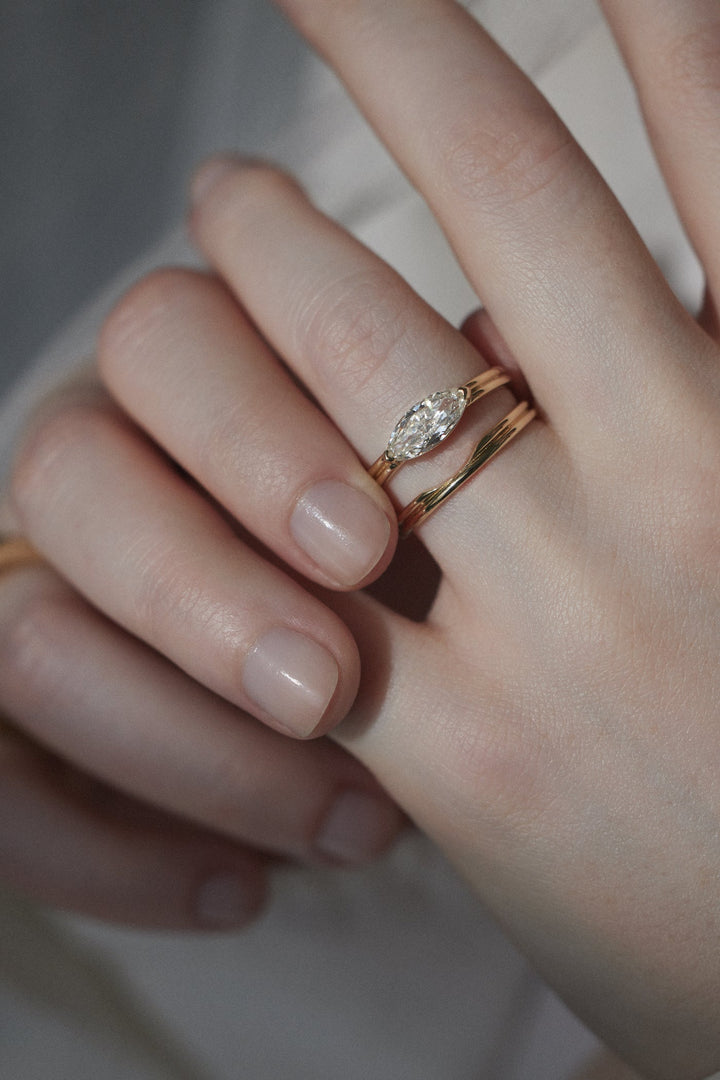 1.0CT East West Marquise F-VS Lab Grown Diamond Ring with Curve Band