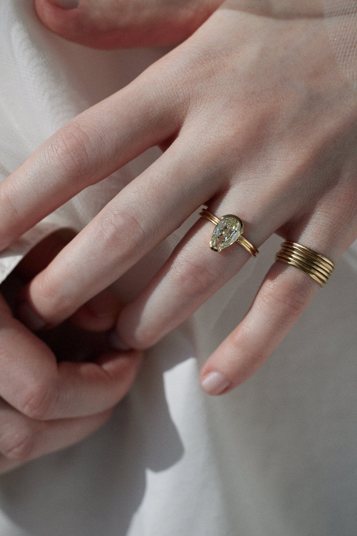 1.60CT Half Bezel Set Pear F-VS Lab Grown Diamond Ring with Half-Round Band