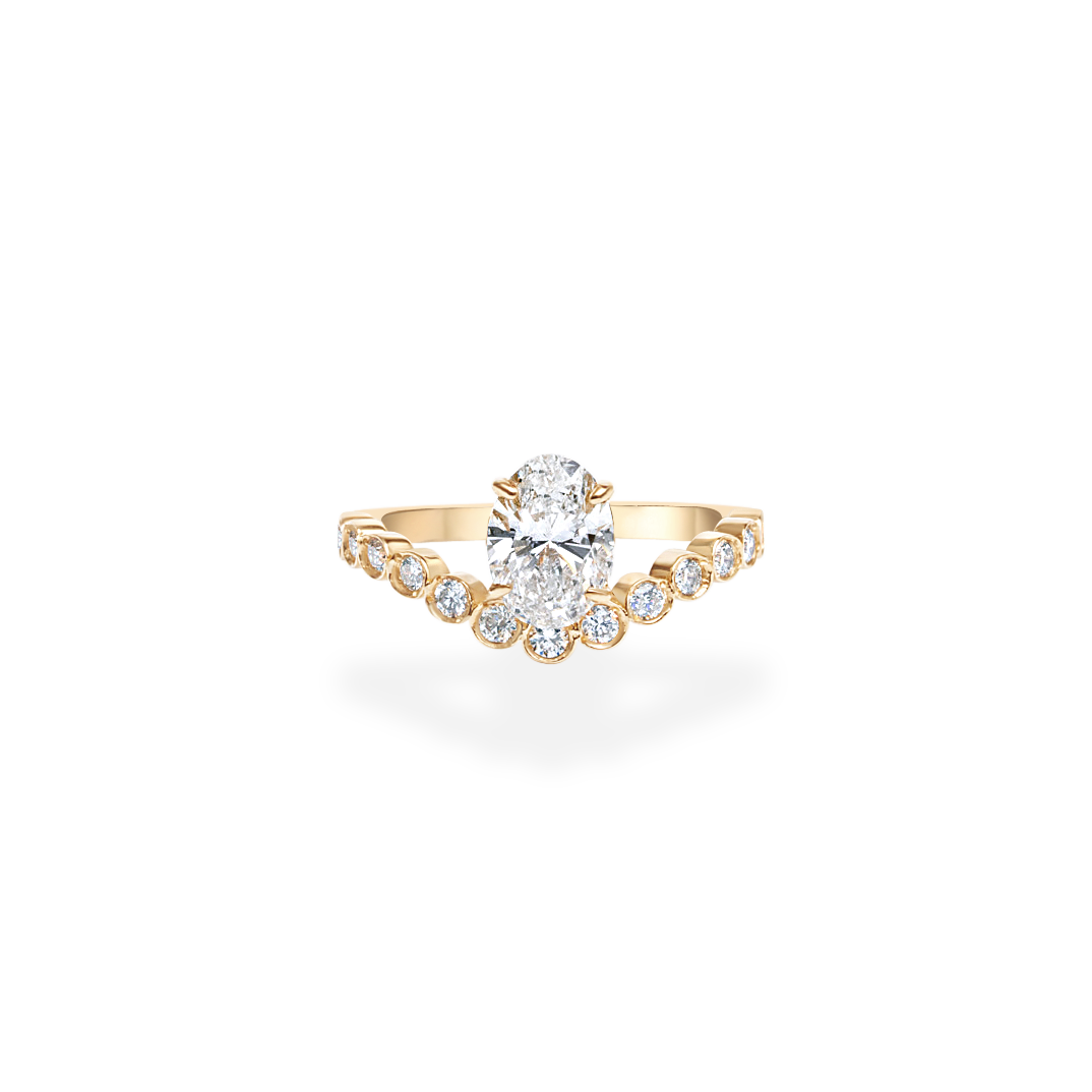 1.0CT-2.0CT Oval Cut Lab Grown Diamond Bubble Pave Engagement Ring