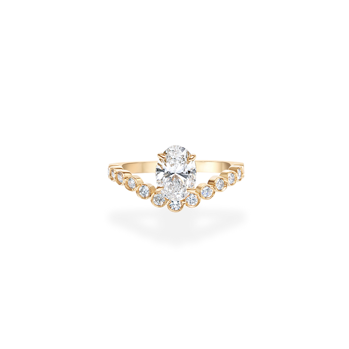 1.0CT-2.0CT Oval Cut Lab Grown Diamond Bubble Pave Engagement Ring