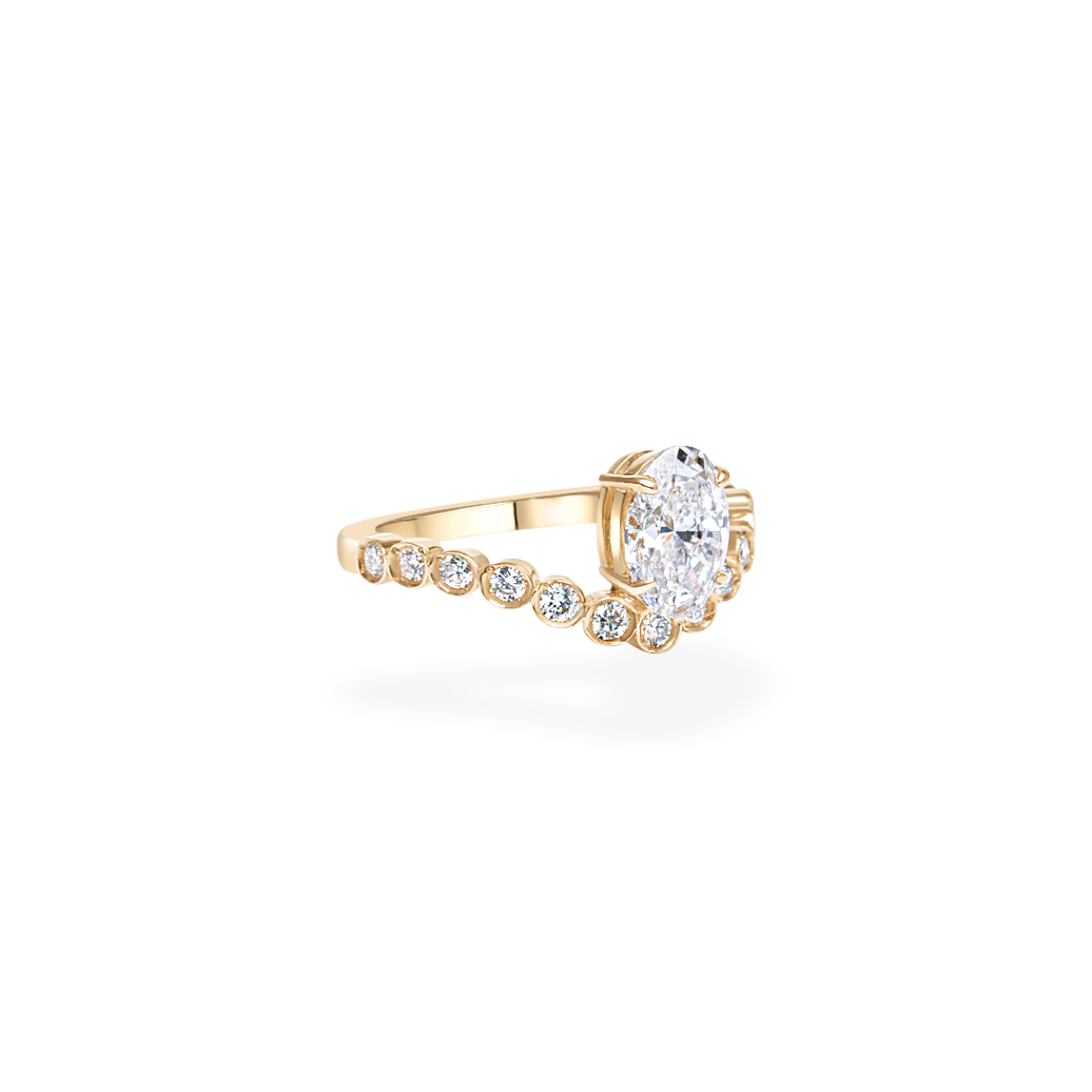 1.0CT-2.0CT Oval Cut Lab Grown Diamond Bubble Pave Engagement Ring