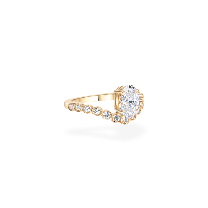 1.0CT-2.0CT Oval Cut Lab Grown Diamond Bubble Pave Engagement Ring