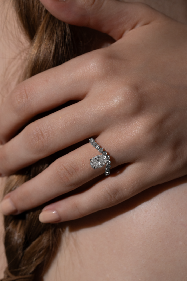1.0CT-2.0CT Oval Cut Lab Grown Diamond Bubble Pave Engagement Ring
