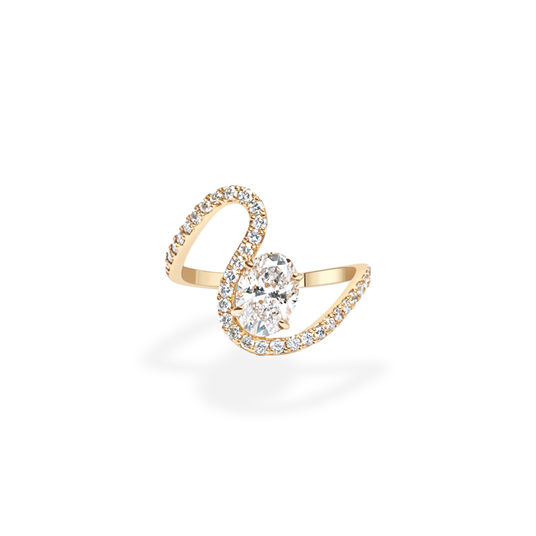 1.0CT-2.0CT Oval Cut Lab Grown Diamond Wave Engagement Ring for Women