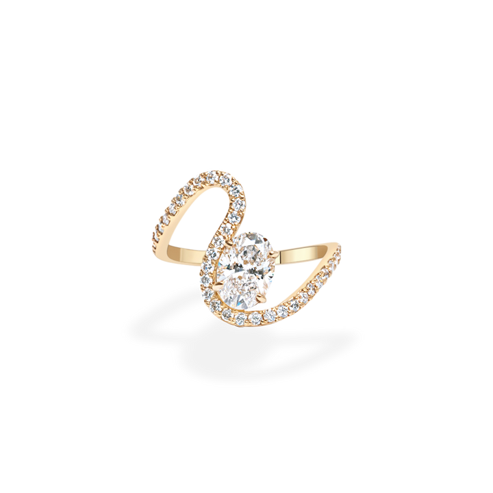 1.0CT-2.0CT Oval Cut Lab Grown Diamond Wave Engagement Ring for Women