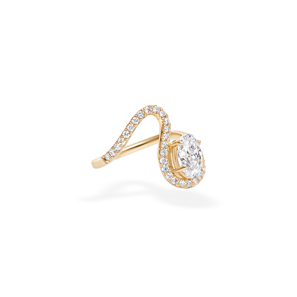 1.0CT-2.0CT Oval Cut Lab Grown Diamond Wave Engagement Ring for Women