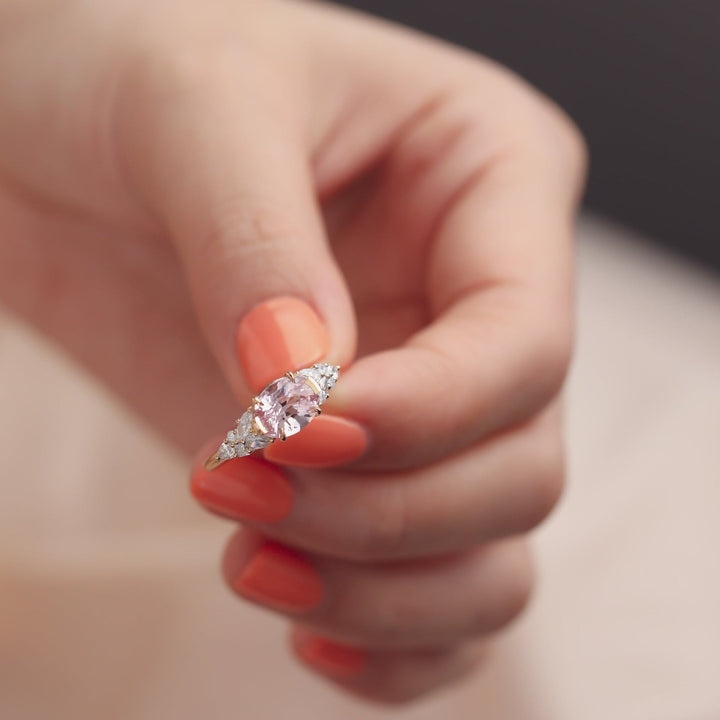 1.0CT-2.0CT Light Pink Oval Cut Lab Grown Diamond Cluster Engagement Ring