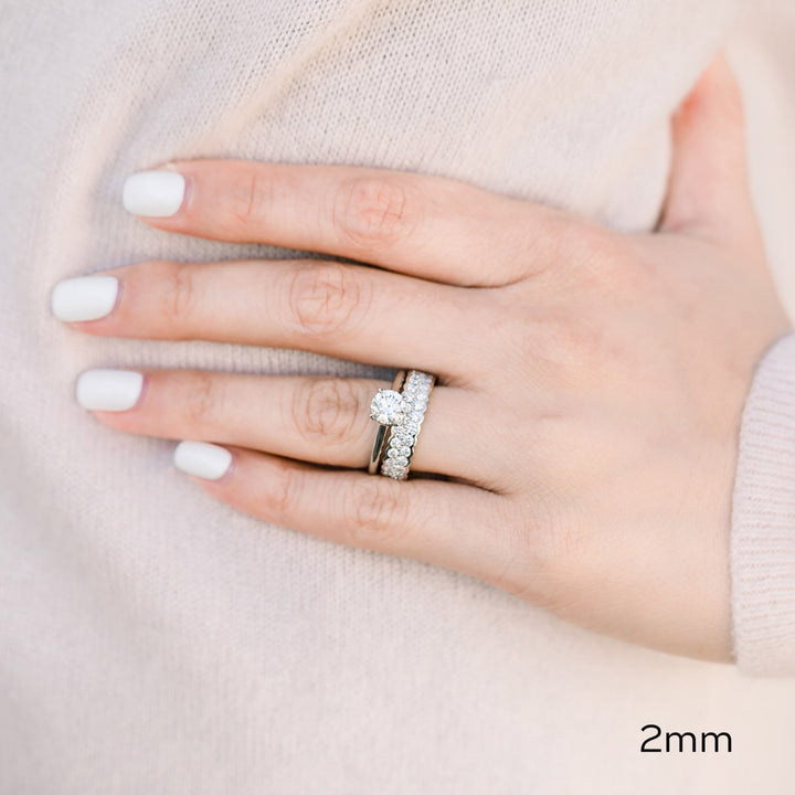 Round Cut Lab Grown Diamond Two Row Wedding Band