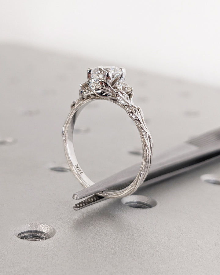 0.75CT Round Cut Three Stone Lab Grown Diamond Cluster Engagement Ring