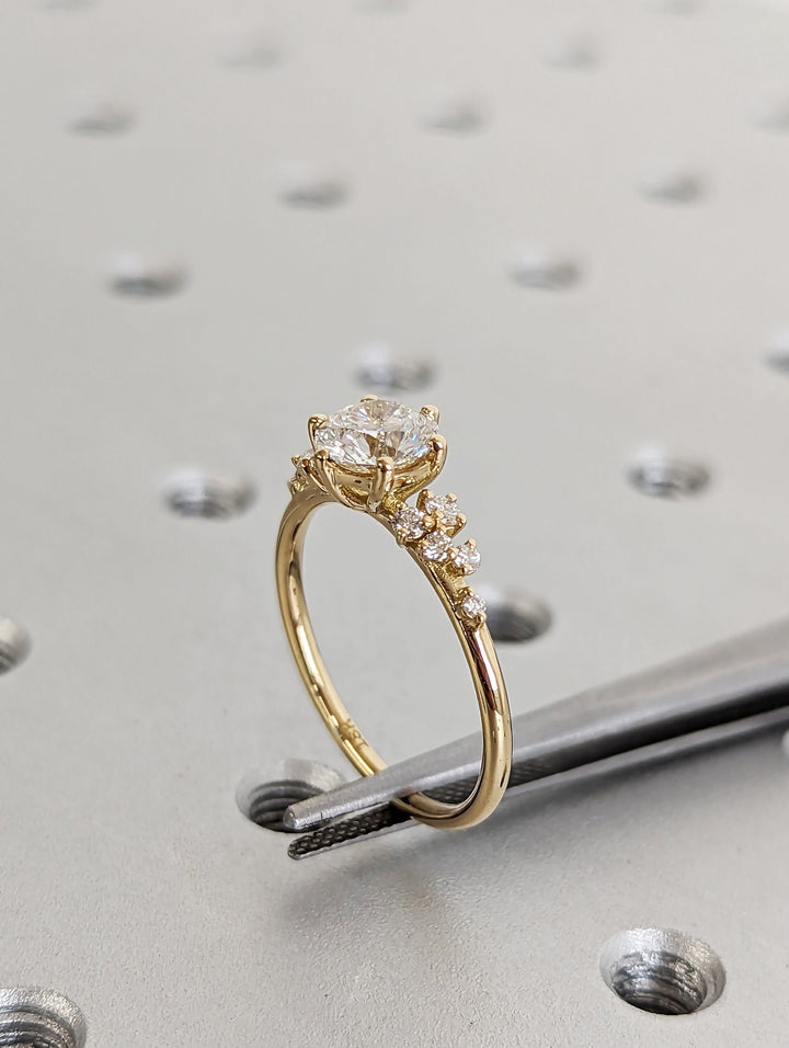 1.0CT Round Cut Zig Zag Cluster Lab Grown Diamond Engagement Ring