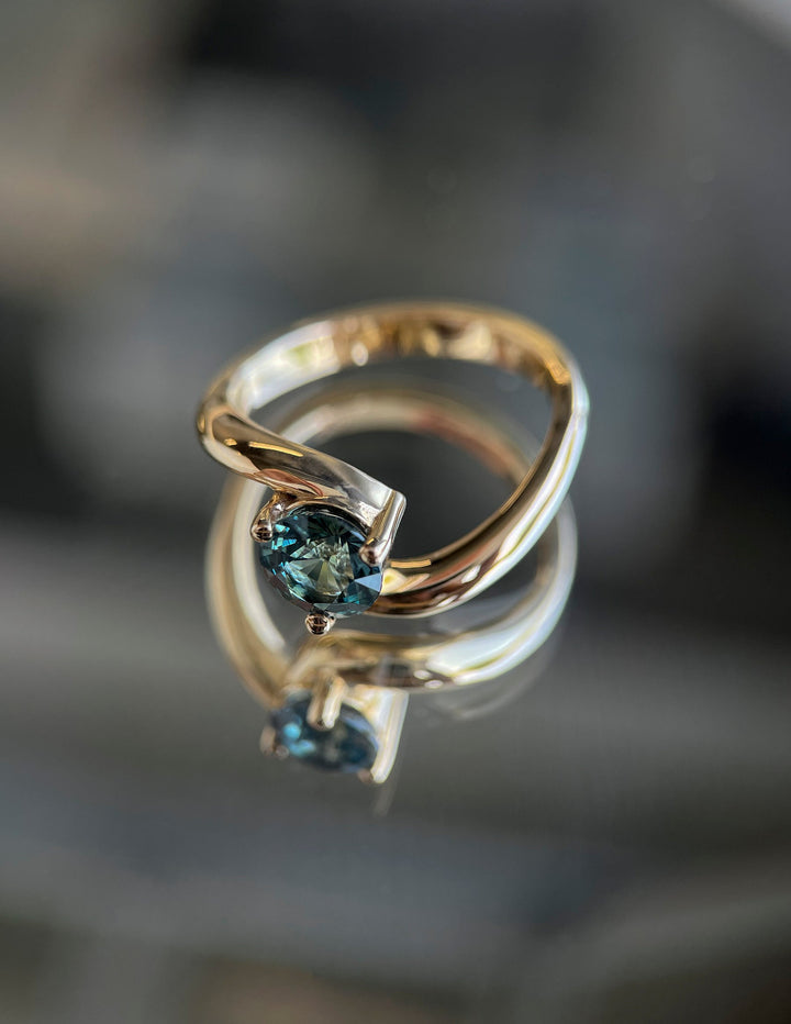1.50CT-2.50CT Round Australian Teal Sapphire Diamond Lab Grown Engagement Ring