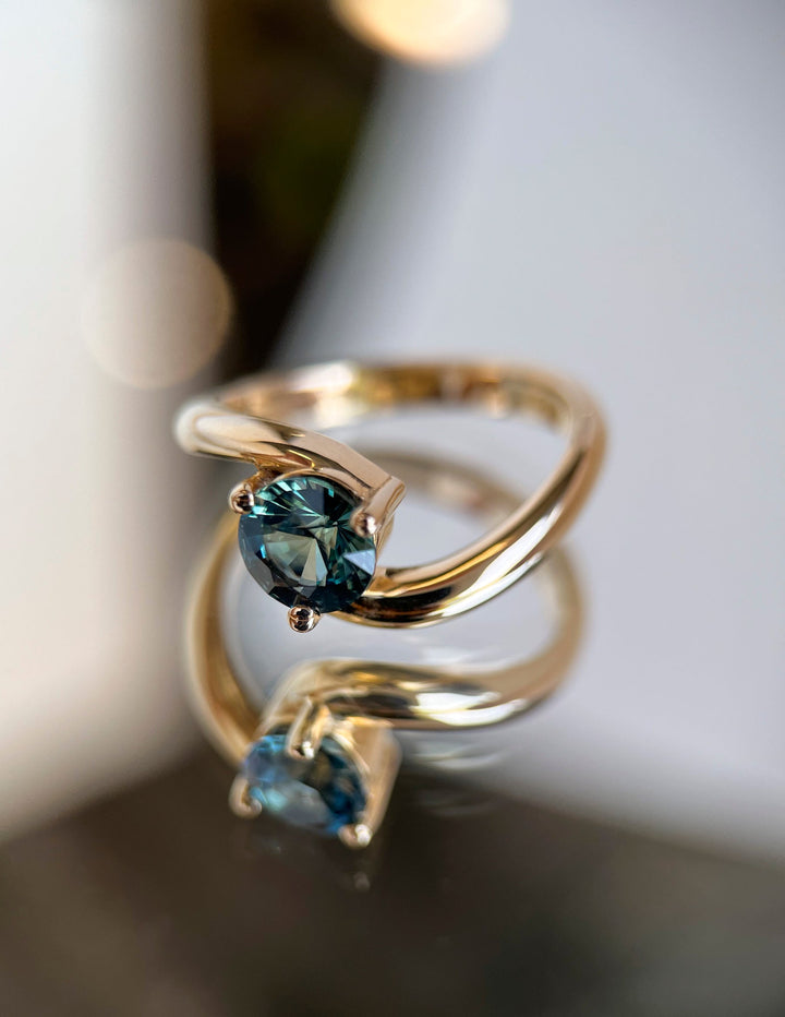 1.50CT-2.50CT Round Australian Teal Sapphire Diamond Lab Grown Engagement Ring