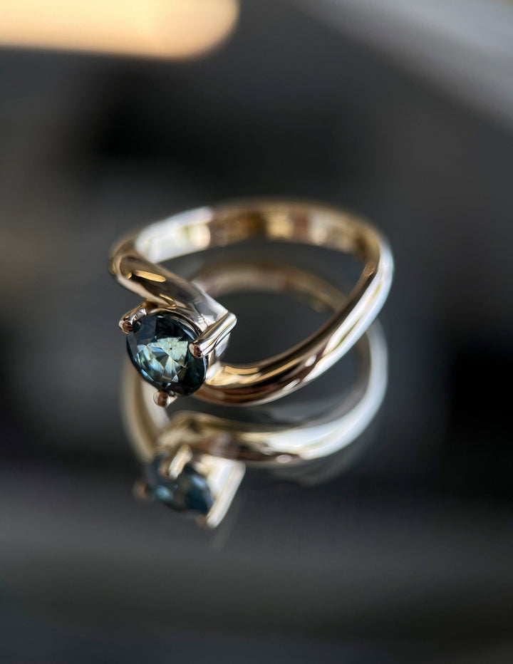 1.50CT-2.50CT Round Australian Teal Sapphire Diamond Lab Grown Engagement Ring