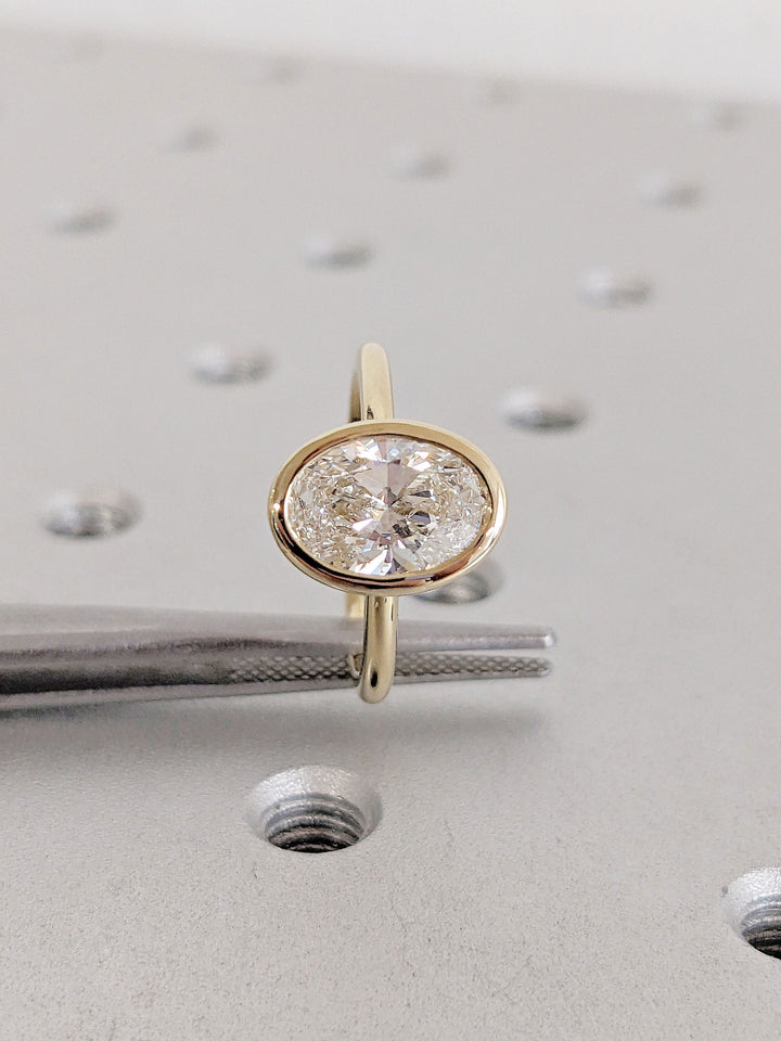 1.50CT Oval Cut Bezel Solitaire Wedding Ring Lab Grown Diamond Engagement Ring
