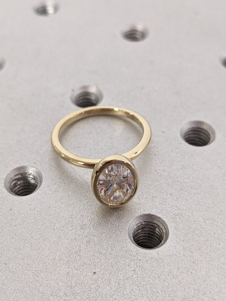 1.50CT Oval Cut Bezel Solitaire Wedding Ring Lab Grown Diamond Engagement Ring
