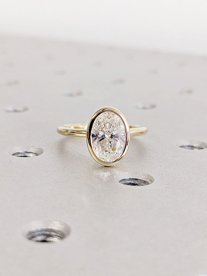 1.50CT Oval Cut Bezel Solitaire Wedding Ring Lab Grown Diamond Engagement Ring