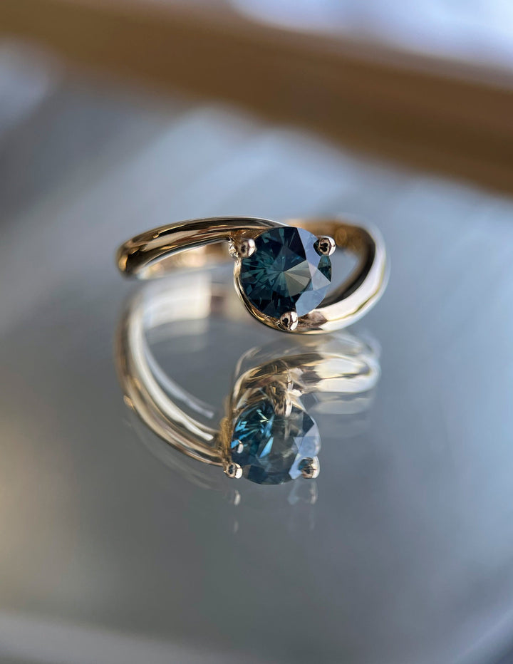 1.50CT-2.50CT Round Australian Teal Sapphire Diamond Lab Grown Engagement Ring