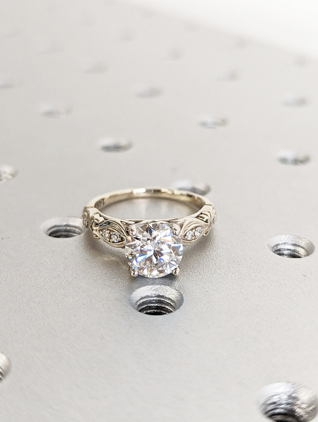 1.50CT Vintage Lab Diamond Engagement Ring 14k white gold Round Wedding Ring