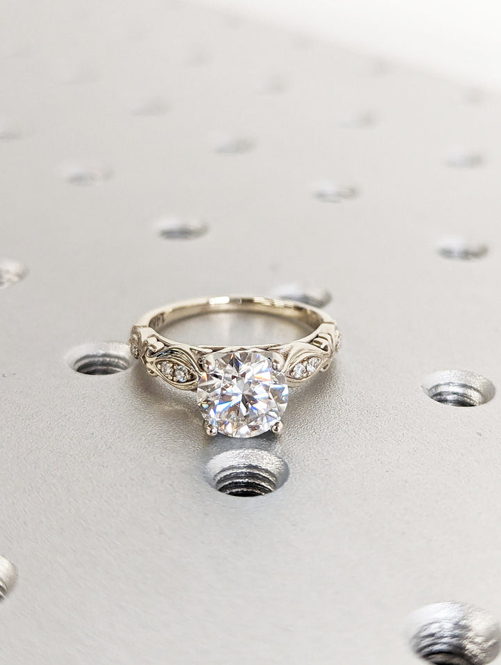 1.50CT Vintage Lab Diamond Engagement Ring 14k white gold Round Wedding Ring