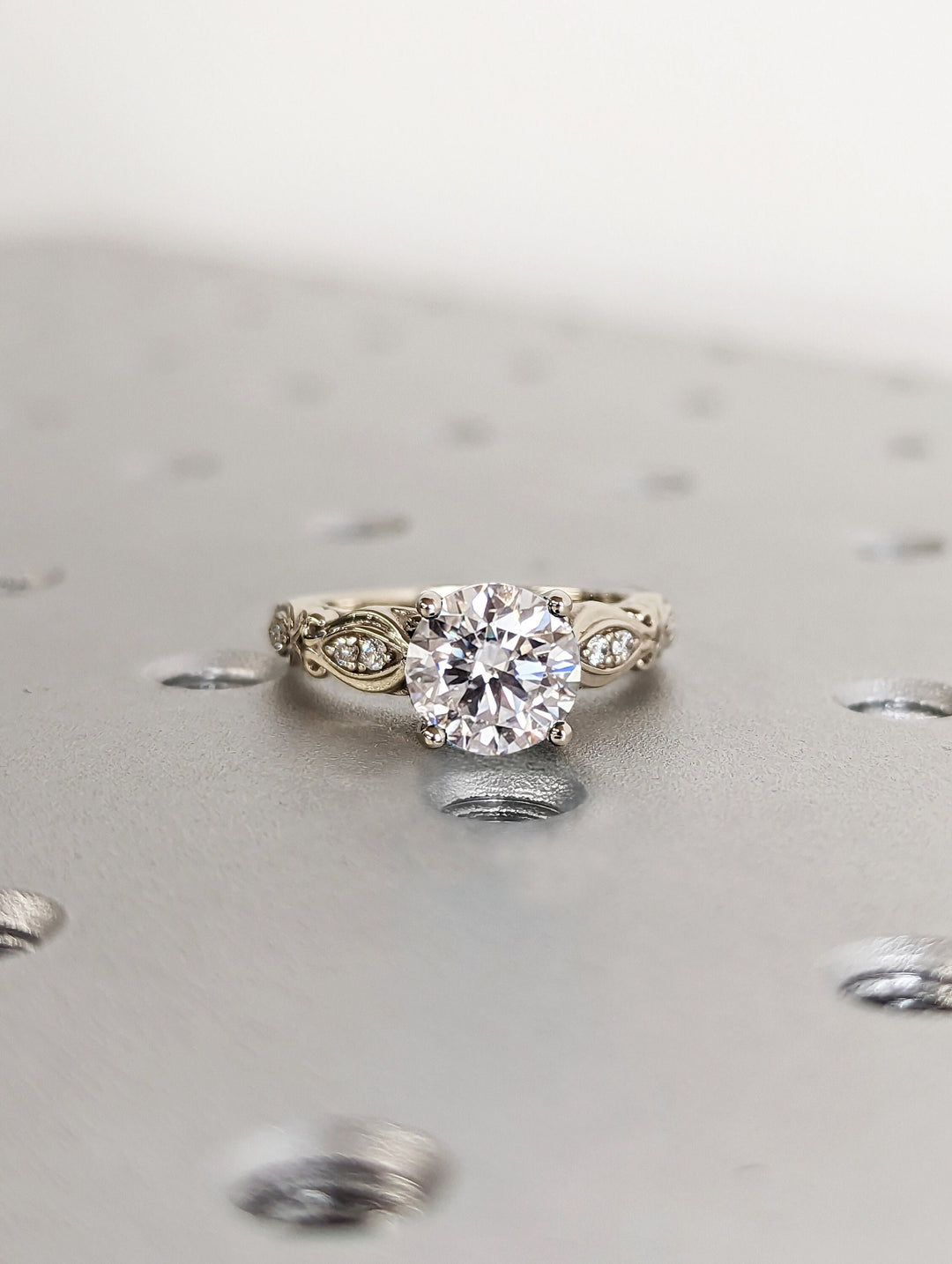 1.50CT Vintage Lab Diamond Engagement Ring 14k white gold Round Wedding Ring