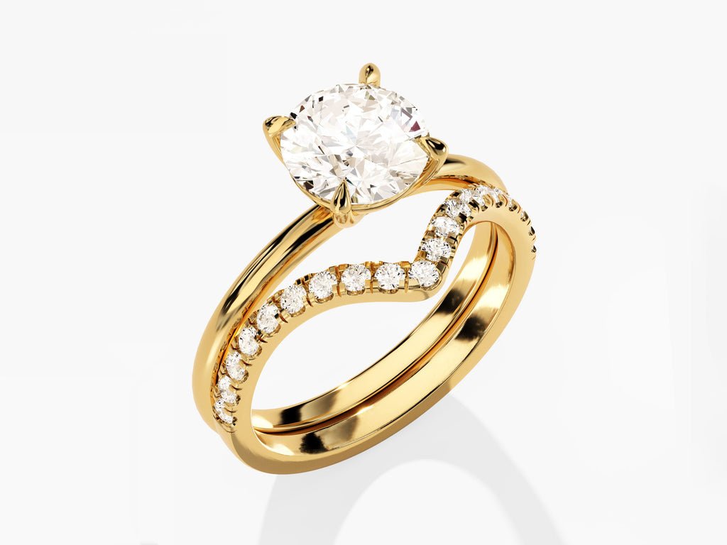 1.50CT Round Cut Solitaire F - VS Lab Grown Diamond Engagement Ring Set Curved Band - Doozy Diamonds