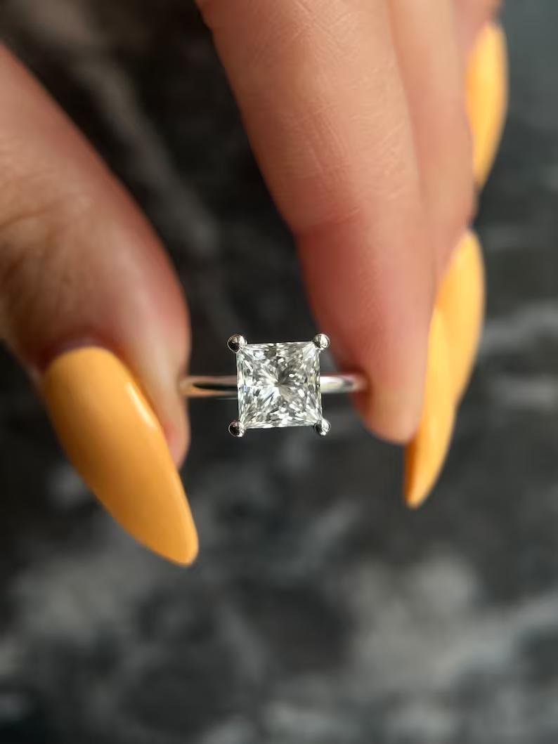 Princess halo diamond engagement ring, Princess solitaire diamond engagement ring, Princess unique diamond engagement ring, Princess custom diamond engagement ring, 