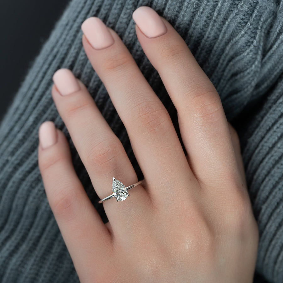 pear cut CVD diamond engagement ring,