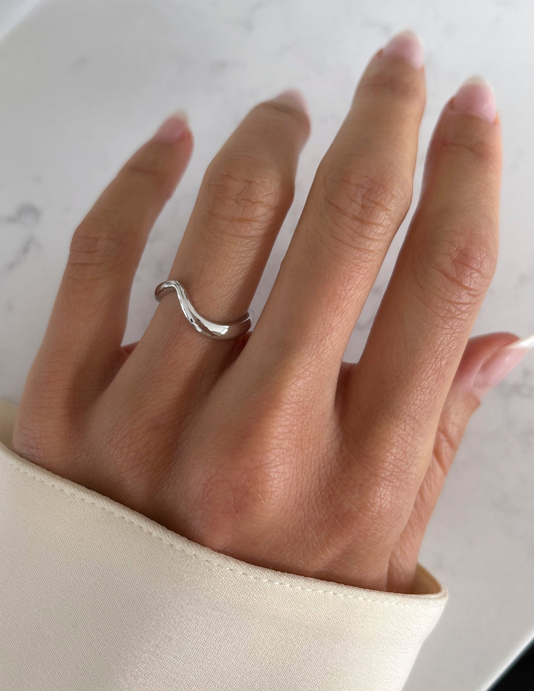 14k Solid Gold Unique Curved Wedding Band For Women