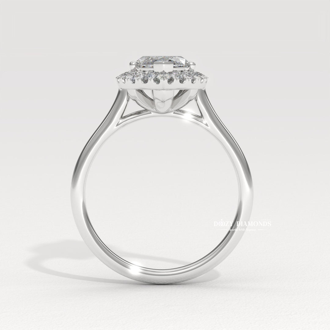 Marquise Cut Lab Grown Diamond Halo Engagement Ring for Women