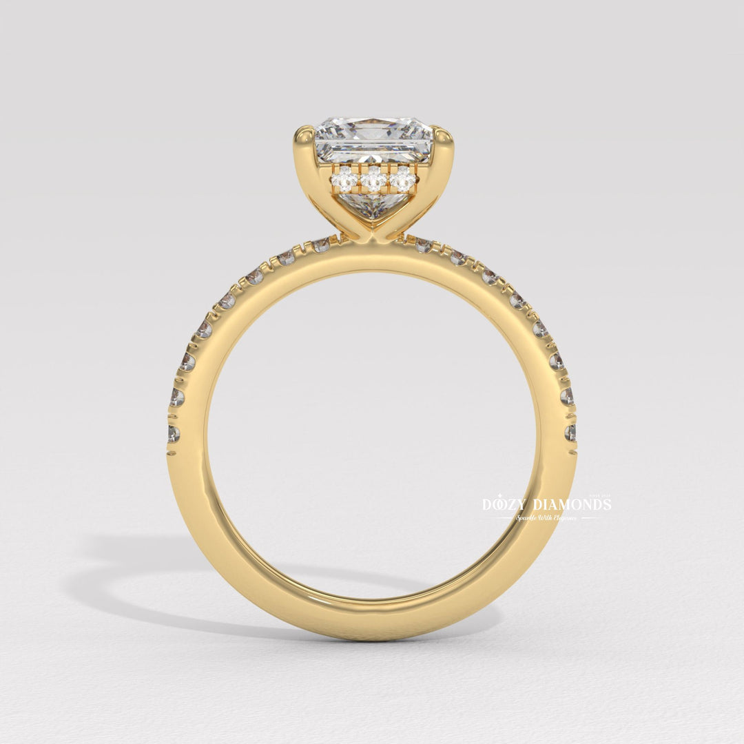 Princess Diamond Ring, Lab Grown Diamond Engagement Ring, Hidden Halo Ring