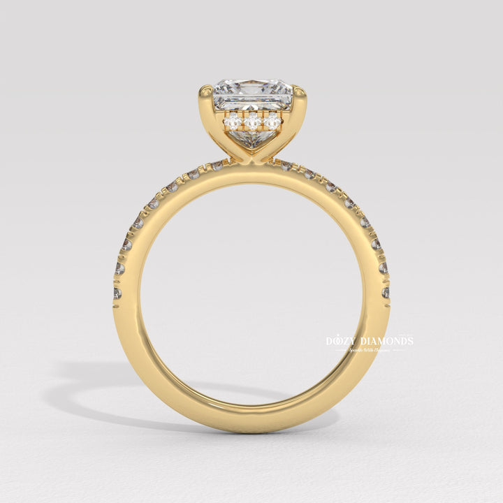Princess Diamond Ring, Lab Grown Diamond Engagement Ring, Hidden Halo Ring