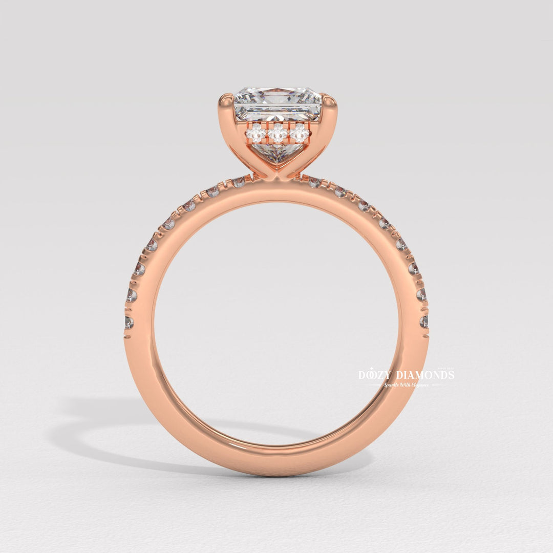 Princess Diamond Ring, Lab Grown Diamond Engagement Ring, Hidden Halo Ring