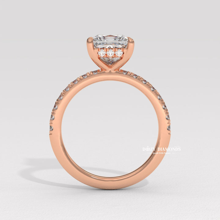 Princess Diamond Ring, Lab Grown Diamond Engagement Ring, Hidden Halo Ring
