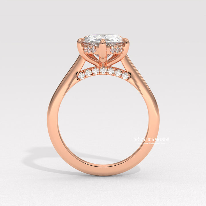 Pear Shaped Lab Grown Diamond Engagement Ring for Women - Bridge Ring