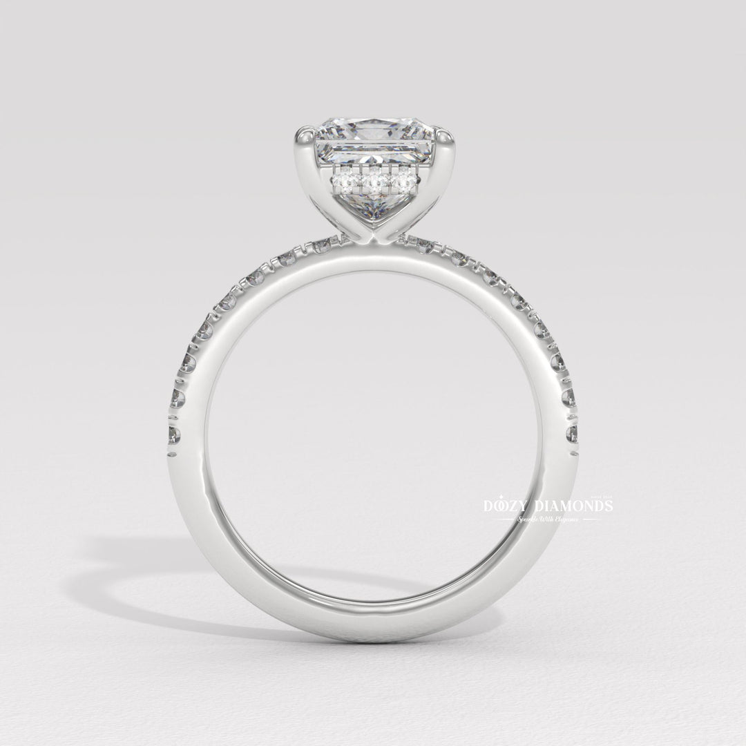 Princess Diamond Ring, Lab Grown Diamond Engagement Ring, Hidden Halo Ring