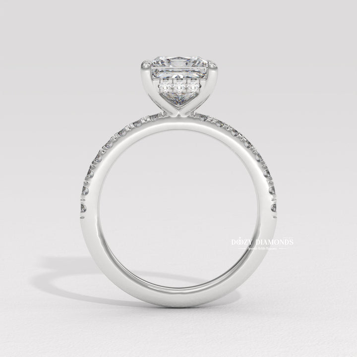 Princess Diamond Ring, Lab Grown Diamond Engagement Ring, Hidden Halo Ring