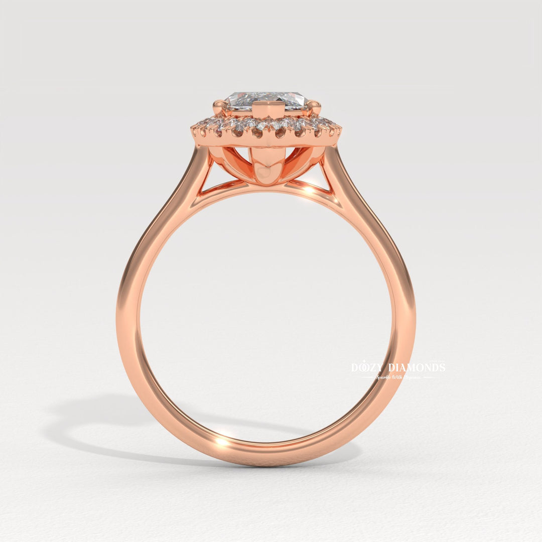 Marquise Cut Lab Grown Diamond Halo Engagement Ring for Women