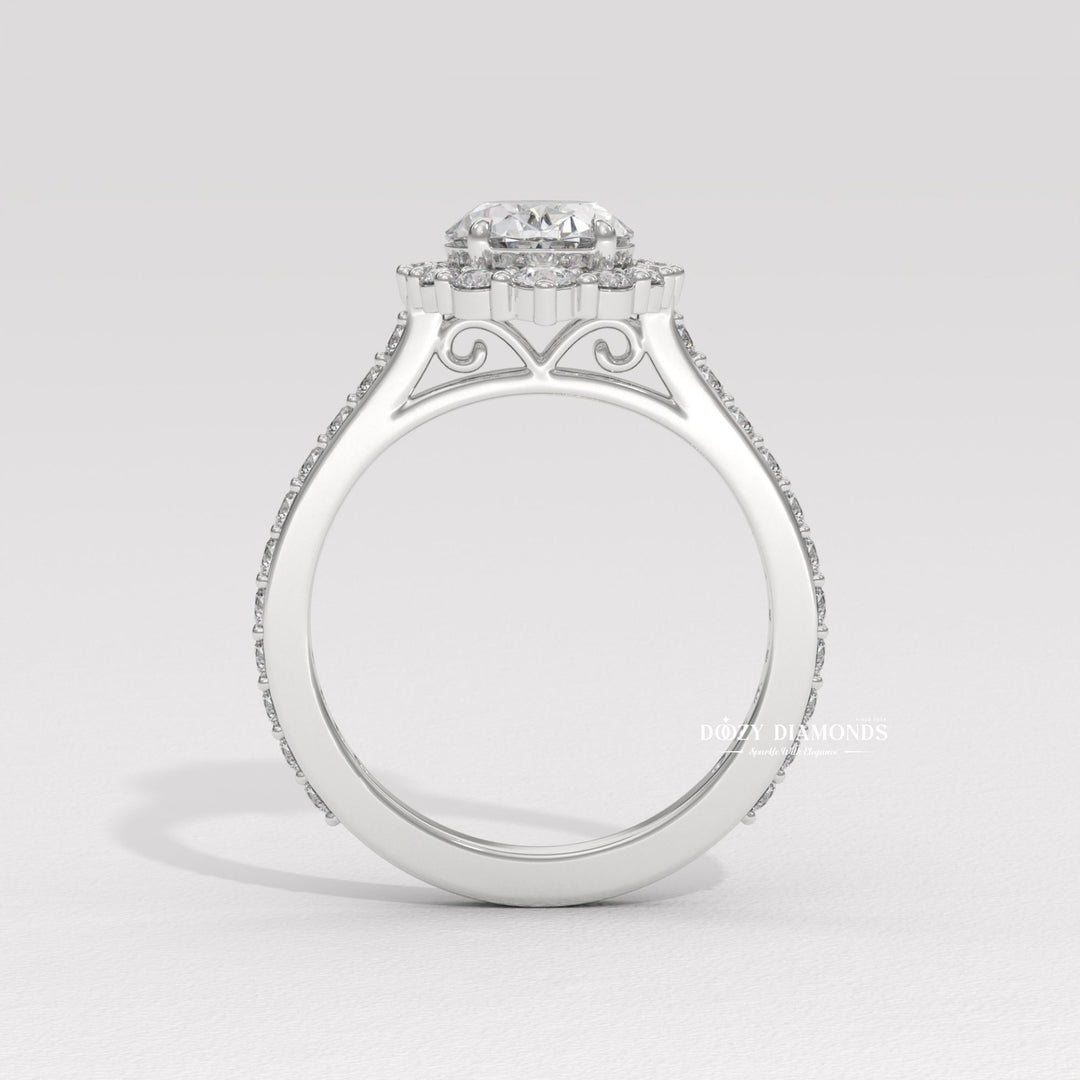 Oval Cut Lab Grown Diamond Halo Engagement Ring for Women