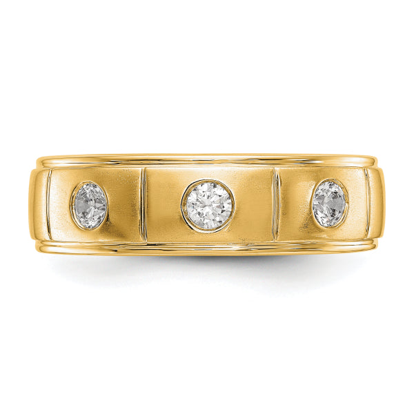 6mm Round Cut Three Stone Lab Grown Men's Wedding Band
