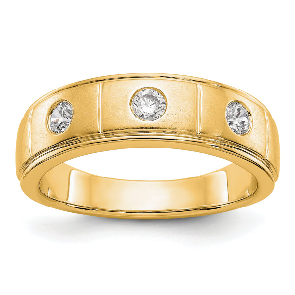 6mm Round Cut Three Stone Lab Grown Men's Wedding Band