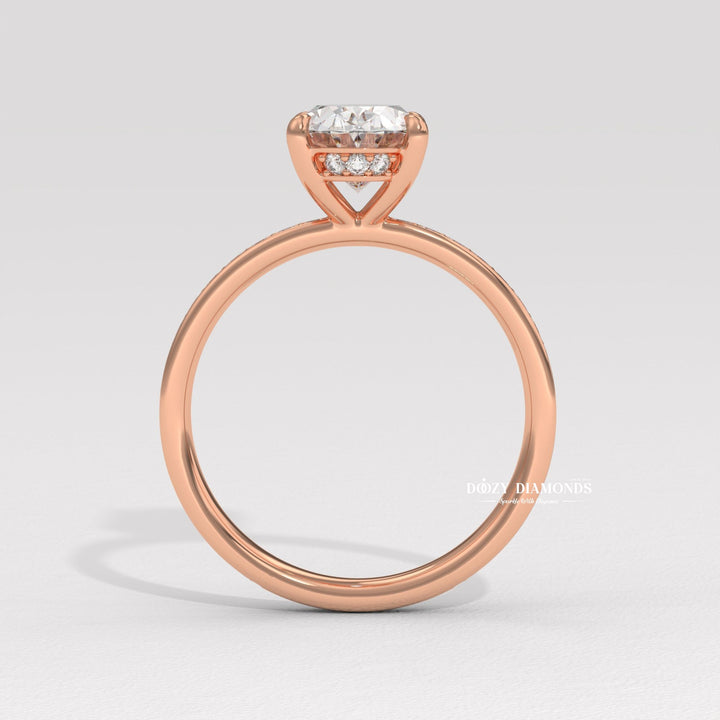 Conflict free oval diamond
14k white gold channel set ring
18k yellow gold oval channel ring